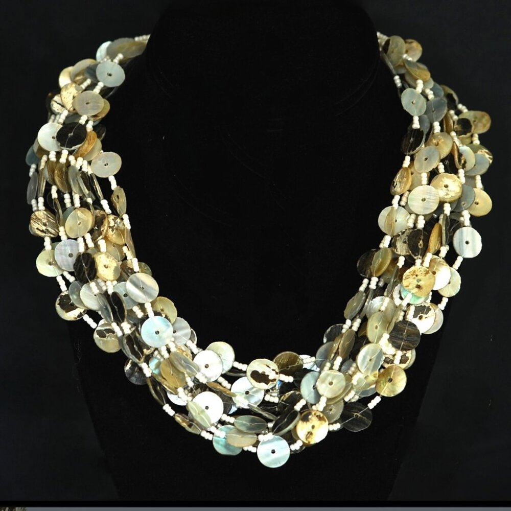 Twelve Strand Necklace Made Of Mother Of Pearl Buttons